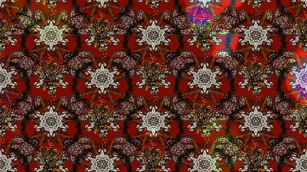 Kahverengi, kırmızı ve siyah renkli bitkilerden oluşan parlak çiçekli çizim deseni.