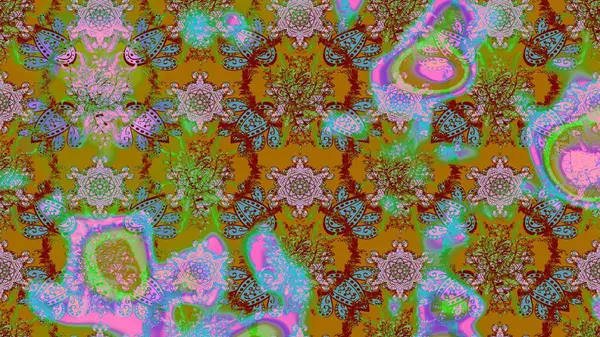 Raster çiçek desenli çiçek deseni, yapraklar, dekoratif elementler, sıçrama, lekeler, el çizimi kontur çizgileri ve Doodle çizim stili, grafik raster çizim çizimi.