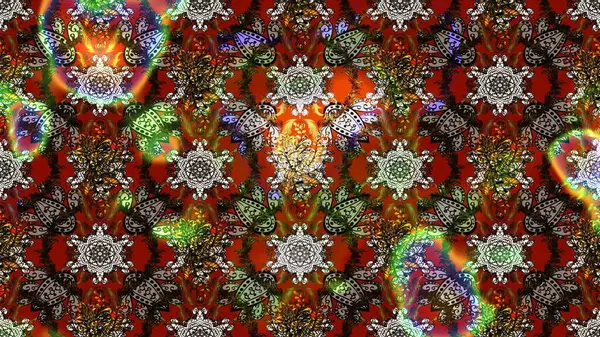 Kumaş, tekstil, duvar kağıdı baskısı için. Renkli desenli eskiz deseni, kahverengi, gri ve kırmızı çiçekler ve dekoratif elementler. Raster illüstrasyonu. Eski usul. Taslak arkaplan.