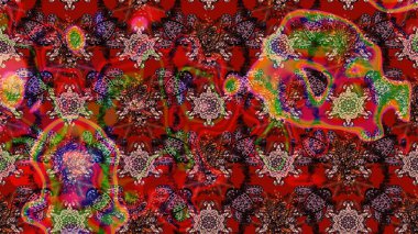 Raster illüstrasyonu. Kırmızı, kahverengi ve siyah renklerde güzel bir tekstil. Suluboya çiçekli çiçek deseni.