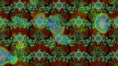 Düz Çiçek Elementleri Tasarımı. Raster illüstrasyonundaki çiçek desenli çizim. Renkli Bahar Teması eskiz kalıbı. Yeşil, kahverengi ve kırmızı renkte çiçekler.