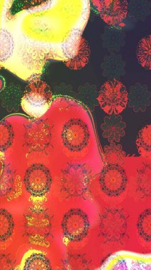 Kırmızı renkte etnik çiçeklerle süslenmiş zarif bir eskiz şekli. Raster Çiçek İllüstrasyonu güzel tekstil..