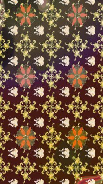 Düz Çiçek Elementleri Tasarımı. Renkli Bahar Teması eskiz kalıbı. Raster Modaya uygun kumaş deseni. Kahverengi ve mor renkli şirin çiçek deseni.