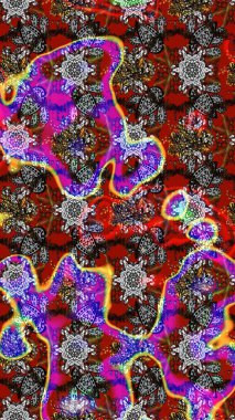 Gri, kırmızı ve kahverengi renkte yaz çiçekleri. Küçük çiçekteki sevimli çiçek deseni. Raster deseni. Raster illüstrasyonu.