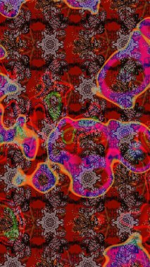 Kahverengi, kırmızı ve siyah renkte çiçekler. Raster illüstrasyonundaki çiçek desenli çizim. Renkli Bahar Teması eskiz kalıbı. Düz Çiçek Elementleri Tasarımı.