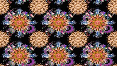 Renkli Yaz Temalı eskiz kalıbı. Sevimli çiçek raster deseni. Düz Çiçek Elementleri Tasarımı. Modaya uygun kumaş deseni.