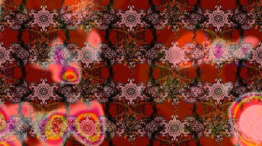 Raster illüstrasyonundaki çiçek desenli çizim. Düz Çiçek Elementleri Tasarımı. Renkli Bahar Teması eskiz kalıbı. Süslü kumaş deseni.