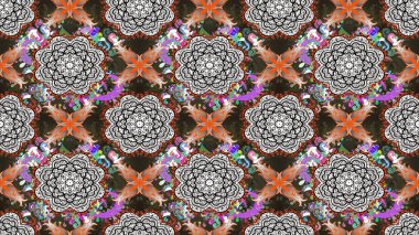 Raster illüstrasyonu. Çiçek ve yapraklı karalama şeklinde Raster çiçek deseni. Gri renkte bahar çiçekleri..