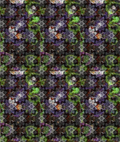 Tekstil için suluboya eskiz deseni. Şirin çiçekli, desenli, gri renkli bir eskiz deseni. El çizimi çiçek çizimi deseni (fayans)).