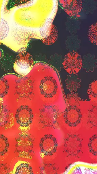 Kırmızı renkte etnik çiçeklerle süslenmiş zarif bir eskiz şekli. Raster Çiçek İllüstrasyonu güzel tekstil..