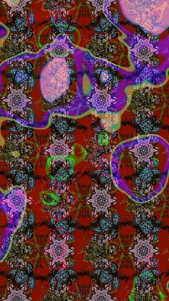 Tekstil, kumaş, ambalaj, hatıra defteri için hoş bir çiçek arkaplanı. Kırmızı, kahverengi ve nötr arkaplanda. Elle çizilmiş çiçek desenli Raster çizimi. Çocuksu tasarım.