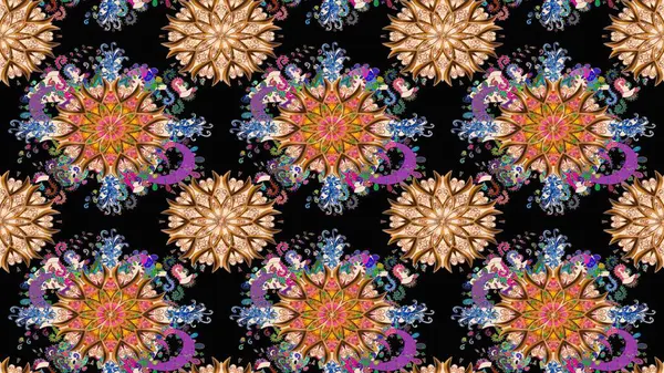 Renkli Yaz Temalı eskiz kalıbı. Sevimli çiçek raster deseni. Düz Çiçek Elementleri Tasarımı. Modaya uygun kumaş deseni.