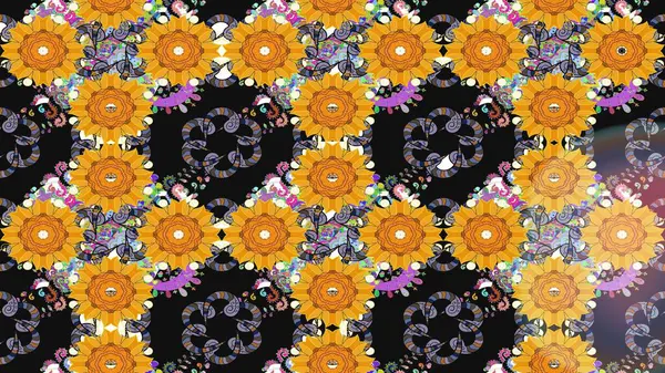 Güzel kumaş deseni. El çizimi. Çiçekler, dallar, bitkiler ve çiçekler. Raster illüstrasyonu.