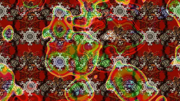 Motley illüstrasyonu. Robot resim. Moda baskıları için zarif bir şablon. Küçük çiçekte güzel bir desen. Küçük renkli çiçekler. Çiçekli yaz çiçekleri.