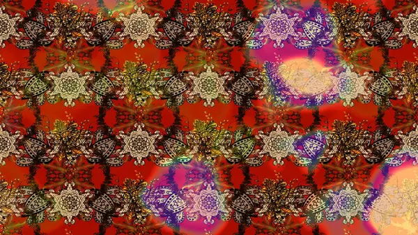 Çiçekli güzel suluboya desen. Kahverengi, kırmızı ve bej renklerde. Raster illüstrasyonu.