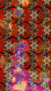 Renkli Bahar Teması eskiz kalıbı. Raster illüstrasyonundaki çiçek desenli çizim. Kahverengi, kırmızı ve bej renkli çiçekler. Düz Çiçek Elementleri Tasarımı.