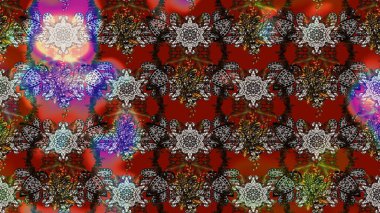 Çiçekli güzel suluboya desen. Raster illüstrasyonu. Kahverengi, gri ve kırmızı renklerde.