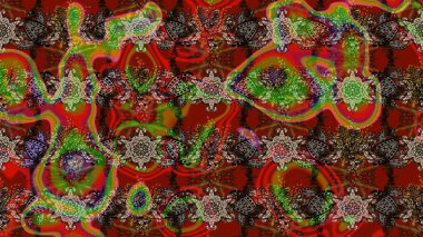 Raster düz çiçek çizim deseni. Kahverengi, kırmızı ve yeşil renkte çiçekler. Tasarım hediye paketi, tebrik kartları, posterler ve afiş tasarımı.