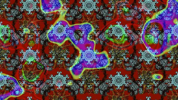 Kırmızı, kahverengi ve mavi renkte çiçekler. Raster illüstrasyonunda çiçek deseni çizimi.