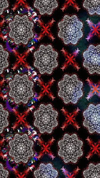 Raster Henna dövme stili. Etnik Mandala süsü. Kızılderili desenli desenli desenli şal deseni. Tekstil, tebrik kartı, boyama kitabı, telefon kılıfı baskısı için kullanılabilir.