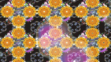 Suluboya, elle çizilmiş. Raster illüstrasyonu. Sarı yapraklı yabani çiçekler. Taslak arkaplan deseni.