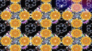 Güzel kumaş deseni. El çizimi. Raster illüstrasyonu. Çiçekler, dallar, otlar ve çiçekler.