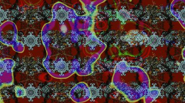 Suluboya çiçekli çiçek deseni. Kırmızı, kahverengi ve gri renklerde Asya tekstili. Raster illüstrasyonu.