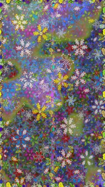 Yeşil renkte çiçekler. Renkli Bahar Temalı, pürüzsüz bir arka plan. Çiçekli, suluboya desenli kusursuz çiçek deseni. Düz Çiçek Elementleri Tasarım Raster illüstrasyonu.