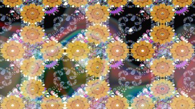 Raster illüstrasyonu. Yaprak ve çiçeklerin suluboya resimleri, bej renkler üzerine eskiz deseni. Bej renklerde bahar çiçekleri..