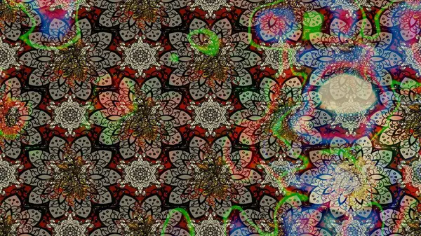 Tekstil tasarımı için gri renkli geleneksel halk çiçekleri buketi. Üzerinde gelincikler ve vadi zambakları olan renkli çiçek desenli nakış..