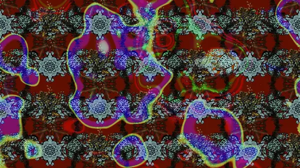 Suluboya çiçekli çiçek deseni. Kırmızı, kahverengi ve gri renklerde Asya tekstili. Raster illüstrasyonu.