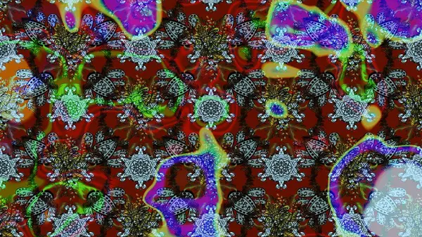 Raster Modaya uygun kumaş deseni. Kırmızı, kahverengi ve mavi renkli şirin çiçek desenleri. Renkli Bahar Teması eskiz kalıbı. Düz Çiçek Elementleri Tasarımı.