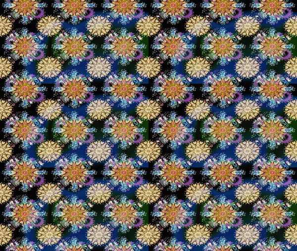 Mavi ve bej renkli çiçekler. Elle boyanmış suluboya, kusursuz çiçekler ve bitkiler..