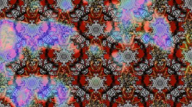 Gri, kahverengi ve kırmızı renkte çiçekler. Raster illüstrasyonu. El çizimi çiçekli soyut çizim deseni.