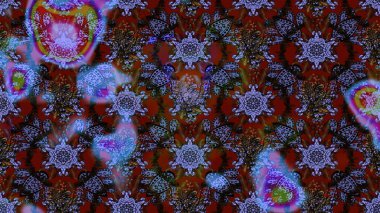 Kahverengi, mor ve mavi renklerde karalamalar çizilmiş çiçek deseni. Raster illüstrasyonu.