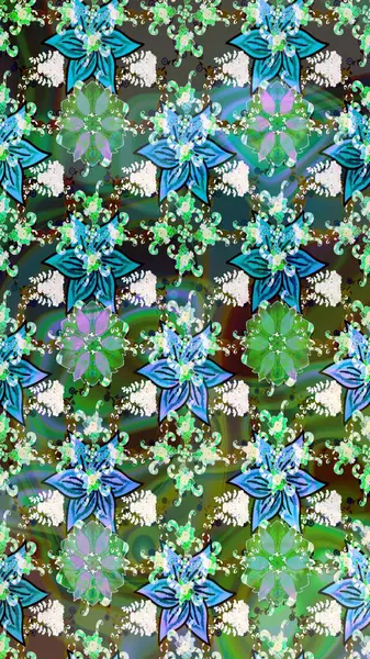 Yeşil renkli çiçekler. Raster illüstrasyonunda çiçek deseni çizimi.