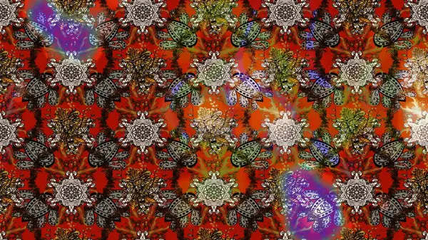 Raster illüstrasyonundaki çiçek desenli çizim. Çiçekler kahverengi, kırmızı ve gri renklerde.