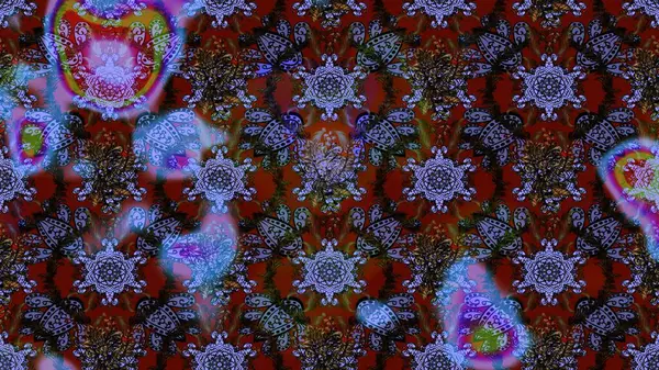 Kahverengi, mor ve mavi renklerde karalamalar çizilmiş çiçek deseni. Raster illüstrasyonu.