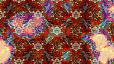 Kahverengi, kırmızı ve bej renklerde karalamalar çizilmiş çiçek deseni. Raster illüstrasyonu.