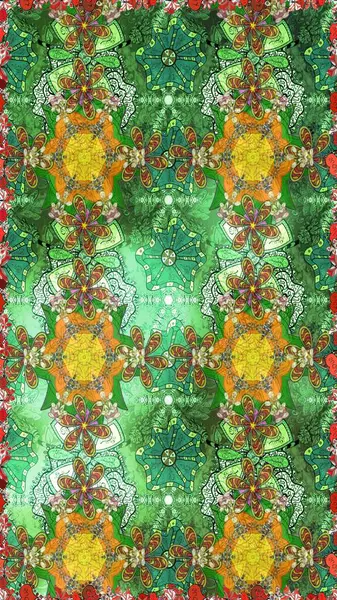 Çiçekler yeşilde ve suluboya stilinde nötr renklerde. Raster illüstrasyonunda kusursuz çiçek deseni.