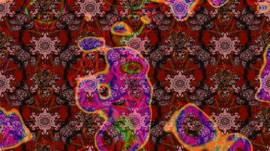 Raster illüstrasyonu. Küçük çiçekli yay deseni çiz. Suluboya tarzında kahverengi, kırmızı ve siyah renkler üzerine.