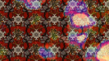 Düz Çiçek Elementleri Tasarımı. Kahverengi, kırmızı ve bej renkli çiçekler. Raster illüstrasyonundaki çiçek desenli çizim. Renkli Bahar Teması çizim şablonu.