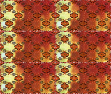 Çiçek ve yapraklı karalama şeklinde Raster çiçek deseni. Raster illüstrasyonu. Kahverengi ve turuncu renklerde bahar çiçekleri..