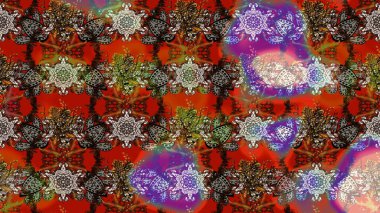 Raster illüstrasyonundaki çiçek desenli çizim. Çiçekler kahverengi, kırmızı ve gri renklerde.