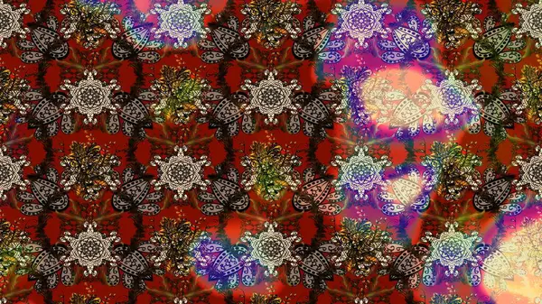 Düz Çiçek Elementleri Tasarımı. Kahverengi, kırmızı ve bej renkli çiçekler. Raster illüstrasyonundaki çiçek desenli çizim. Renkli Bahar Teması çizim şablonu.