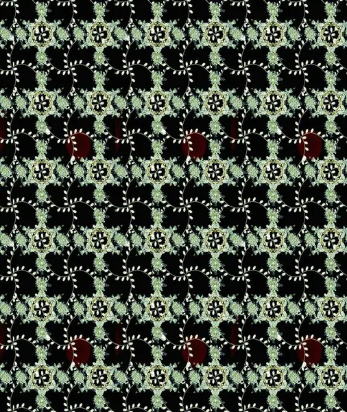 Renkli Bahar Teması eskiz kalıbı. Çiçek desenli çizim. Düz Çiçek Elementleri Tasarımı. Siyah, nötr ve yeşil renkli çiçekler. Raster illüstrasyonu. Asya tekstil tarzında.