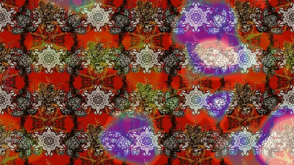 Raster illüstrasyonundaki çiçek desenli çizim. Çiçekler kahverengi, kırmızı ve gri renklerde.