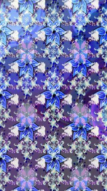 Şirin çiçek elementleri. Raster illüstrasyonu. Robot resim. Mavi ve mor renkte çiçekler.