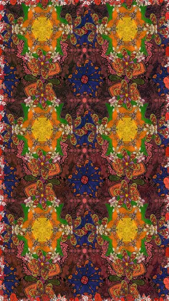 Raster illüstrasyonu. Kahverengi ve turuncu renklerde. Anti-stres için Raster soyut şablon sayfası.