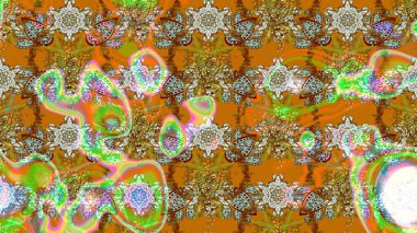 Kahverengi, turuncu ve nötr renklerde. Raster illüstrasyonu. Çiçek buketleriyle klasik tarzda eskiz deseni.